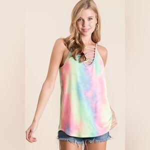 BiBi Tie Dye Terry Caged Neck Knit Camisole